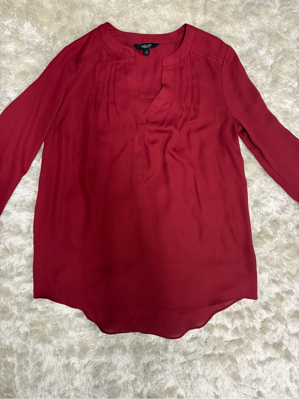 Simply Vera Vera Wang Women's Red Burgundy Pintuck V-Neck Blouse